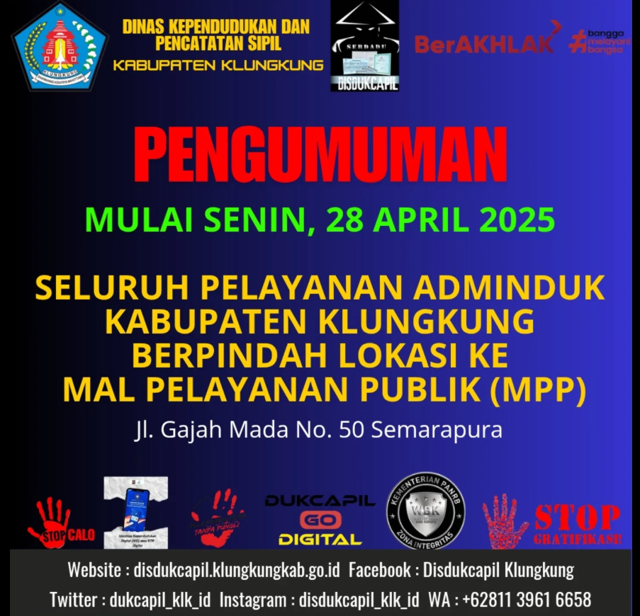 Pengumuman Pelayanan Pindah ke Mal Pelayanan Publik (MPP)