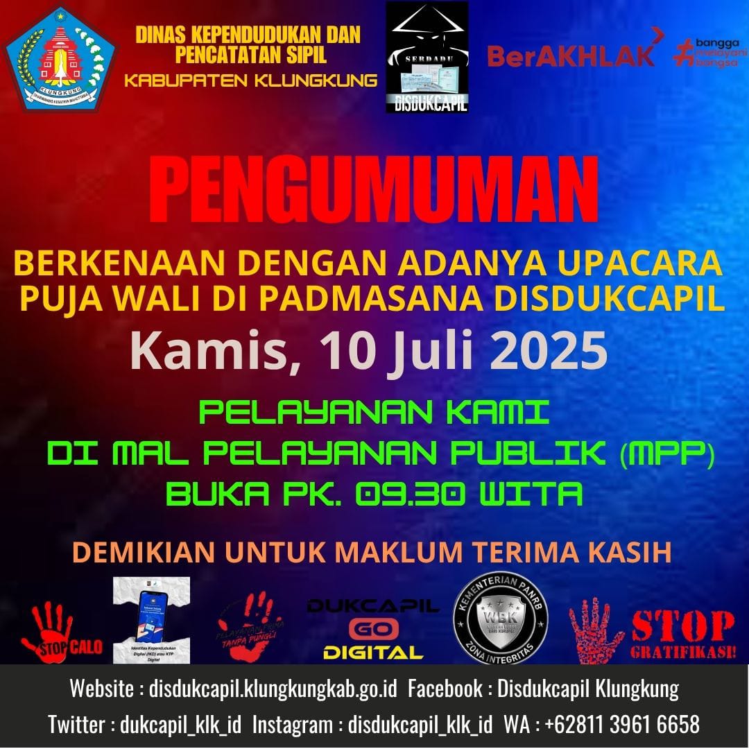 Pengumuman Mal Pelayanan Publik (MPP) Buka Pukul 09.30 pada Kamis, 10 Juli 2025
